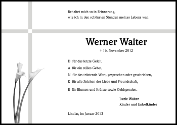 Anzeige von Werner Walter von Kölner Stadt-Anzeiger / Kölnische Rundschau / Express
