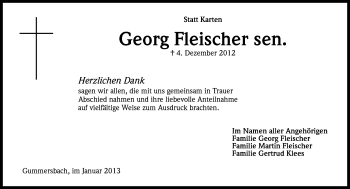 Anzeige von Georg Fleischer von Kölner Stadt-Anzeiger / Kölnische Rundschau / Express