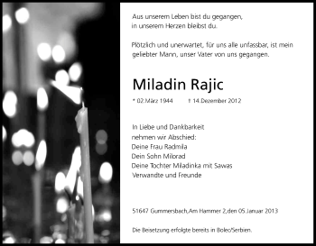 Anzeige von Miladin Rajic von Kölner Stadt-Anzeiger / Kölnische Rundschau / Express
