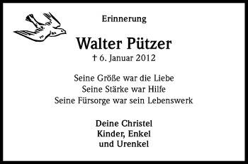 Anzeige von Walter Pützer von Kölner Stadt-Anzeiger / Kölnische Rundschau / Express