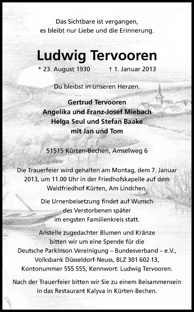  Traueranzeige für Ludwig Tervooren vom 04.01.2013 aus Kölner Stadt-Anzeiger / Kölnische Rundschau / Express
