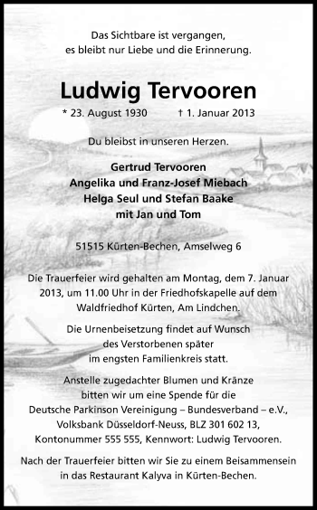 Anzeige von Ludwig Tervooren von Kölner Stadt-Anzeiger / Kölnische Rundschau / Express