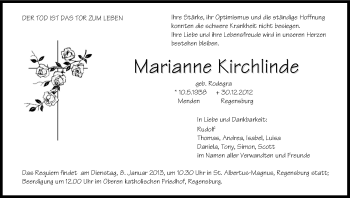 Anzeige von Marianne Kirchlinde von Kölner Stadt-Anzeiger / Kölnische Rundschau / Express