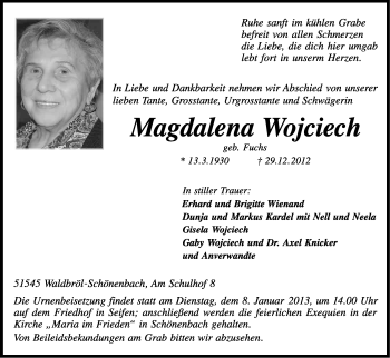 Anzeige von Magdalena Wojciech von Kölner Stadt-Anzeiger / Kölnische Rundschau / Express