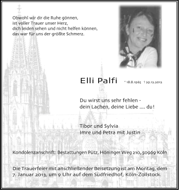 Anzeige von Elisabeth Palfi von Kölner Stadt-Anzeiger / Kölnische Rundschau / Express