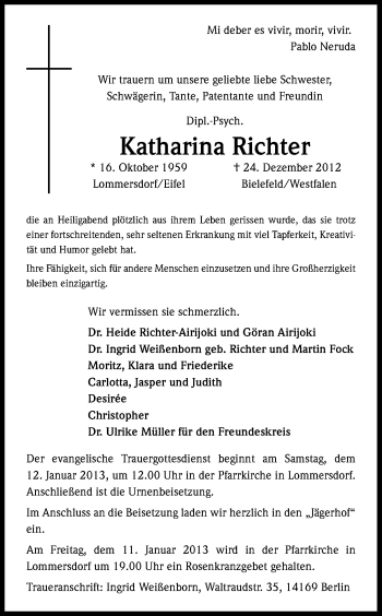 Anzeige von Katharina Richter von Kölner Stadt-Anzeiger / Kölnische Rundschau / Express