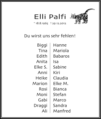 Anzeige von Elli Palfi von Kölner Stadt-Anzeiger / Kölnische Rundschau / Express