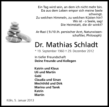 Anzeige von Mathias Schladt von Kölner Stadt-Anzeiger / Kölnische Rundschau / Express