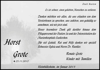 Anzeige von Horst Grote von Kölner Stadt-Anzeiger / Kölnische Rundschau / Express
