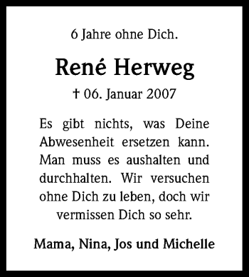Anzeige von René Herweg von Kölner Stadt-Anzeiger / Kölnische Rundschau / Express