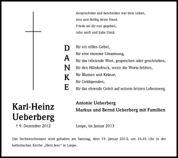 Anzeige von Karl-Heinz Ueberberg von Kölner Stadt-Anzeiger / Kölnische Rundschau / Express