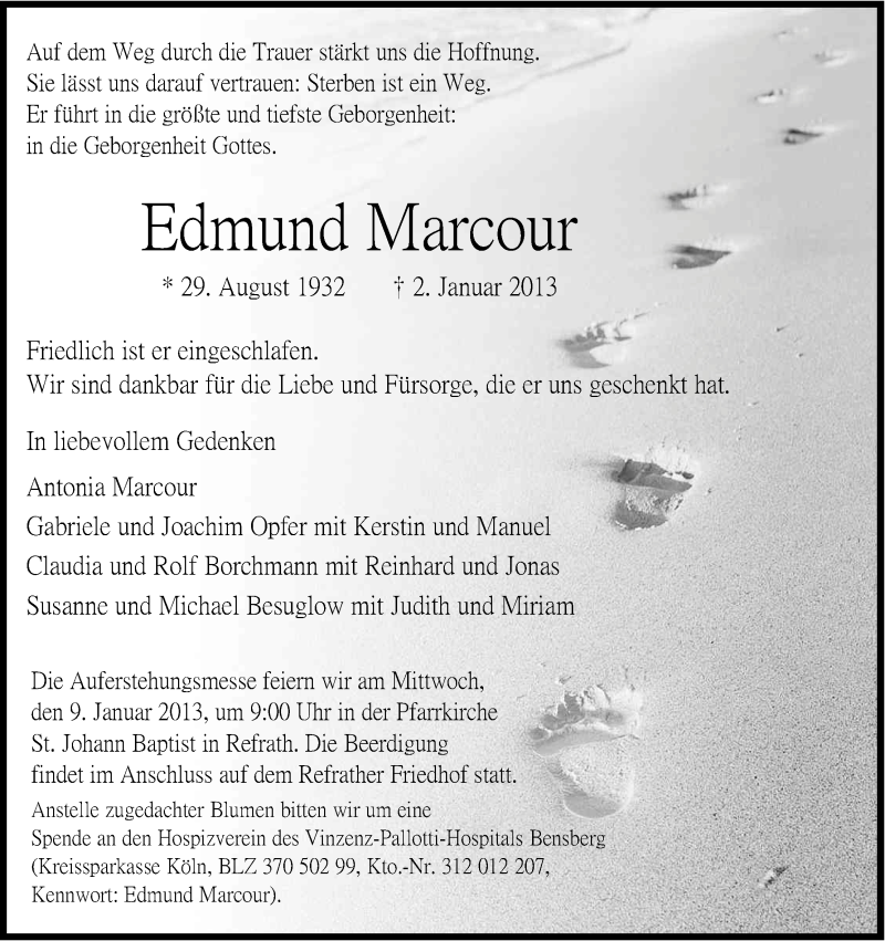  Traueranzeige für Edmund Marcour vom 05.01.2013 aus Kölner Stadt-Anzeiger / Kölnische Rundschau / Express
