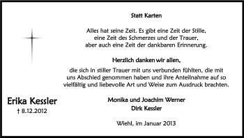 Anzeige von Erika Kessler von Kölner Stadt-Anzeiger / Kölnische Rundschau / Express