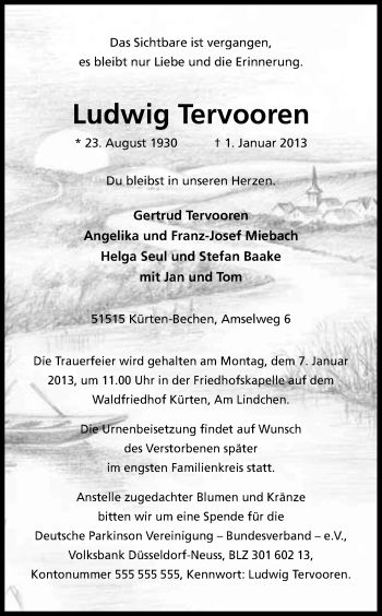 Anzeige von Ludwig Tervooren von Kölner Stadt-Anzeiger / Kölnische Rundschau / Express