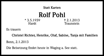 Anzeige von Rolf Pohl von Kölner Stadt-Anzeiger / Kölnische Rundschau / Express
