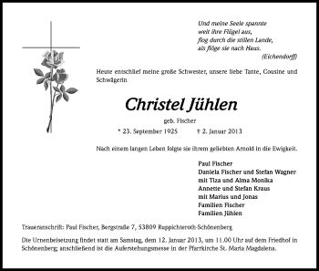 Anzeige von Christel Jühlen von Kölner Stadt-Anzeiger / Kölnische Rundschau / Express