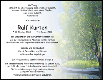 Anzeige von Ralf Kurten von Kölner Stadt-Anzeiger / Kölnische Rundschau / Express