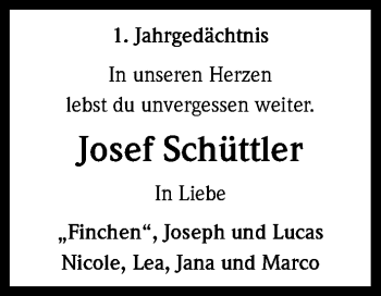 Anzeige von Josef Schüttler von Kölner Stadt-Anzeiger / Kölnische Rundschau / Express