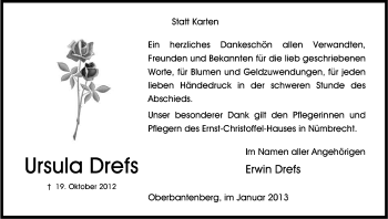 Anzeige von Ursula Drefs von Kölner Stadt-Anzeiger / Kölnische Rundschau / Express