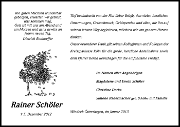 Anzeige von Rainer Schöler von Kölner Stadt-Anzeiger / Kölnische Rundschau / Express