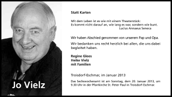 Anzeige von Jo Vielz von Kölner Stadt-Anzeiger / Kölnische Rundschau / Express