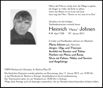Anzeige von Heinrich Johnen von Kölner Stadt-Anzeiger / Kölnische Rundschau / Express