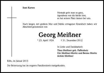 Anzeige von Georg Meißner von Kölner Stadt-Anzeiger / Kölnische Rundschau / Express