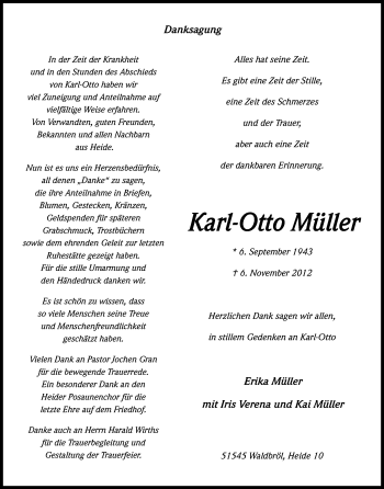 Anzeige von Karl-Otto Müller von Kölner Stadt-Anzeiger / Kölnische Rundschau / Express