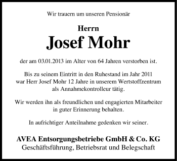 Anzeige von Josef Mohr von Kölner Stadt-Anzeiger / Kölnische Rundschau / Express