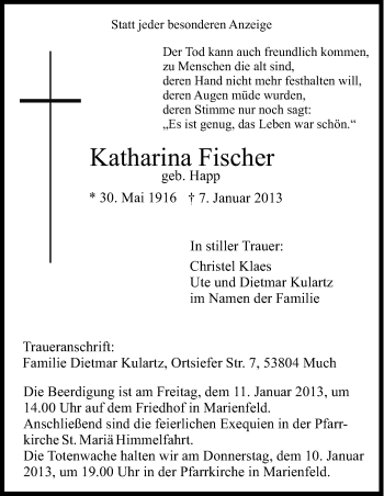 Anzeige von Katharina Fischer von Kölner Stadt-Anzeiger / Kölnische Rundschau / Express