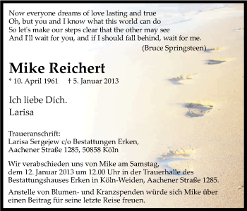 Anzeige von Michael Reichert von Kölner Stadt-Anzeiger / Kölnische Rundschau / Express