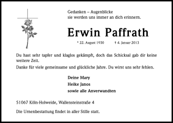 Anzeige von Erwin Paffrath von Kölner Stadt-Anzeiger / Kölnische Rundschau / Express