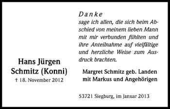 Anzeige von Hans Jürgen Schmitz von Kölner Stadt-Anzeiger / Kölnische Rundschau / Express
