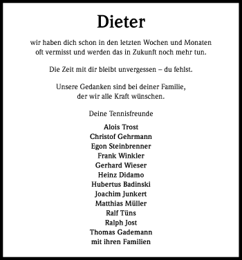 Anzeige von Dieter  von Kölner Stadt-Anzeiger / Kölnische Rundschau / Express