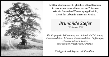 Anzeige von Brunhilde Stefer von Kölner Stadt-Anzeiger / Kölnische Rundschau / Express