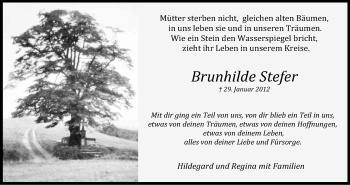 Anzeige von Brunhilde Stefer von Kölner Stadt-Anzeiger / Kölnische Rundschau / Express