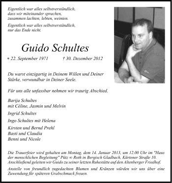 Anzeige von Guido Schultes von Kölner Stadt-Anzeiger / Kölnische Rundschau / Express