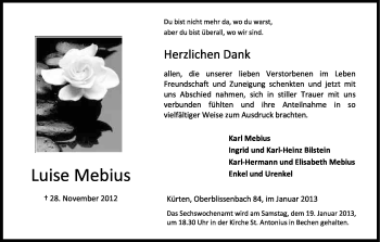Anzeige von Luise Mebius von Kölner Stadt-Anzeiger / Kölnische Rundschau / Express
