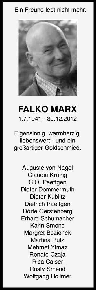 Anzeige von Falko Marx von Kölner Stadt-Anzeiger / Kölnische Rundschau / Express