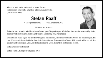 Anzeige von Stefan Raaff von Kölner Stadt-Anzeiger / Kölnische Rundschau / Express