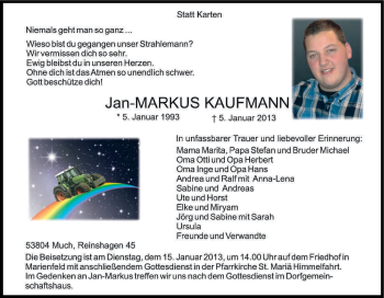 Anzeige von Jan-Markus Kaufmann von Kölner Stadt-Anzeiger / Kölnische Rundschau / Express