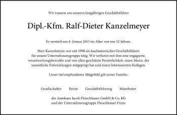 Anzeige von Ralf-Dieter Kanzelmeyer von Kölner Stadt-Anzeiger / Kölnische Rundschau / Express