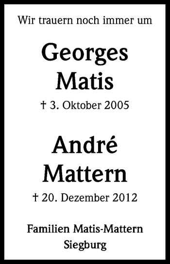 Anzeige von Georges Mattern von Kölner Stadt-Anzeiger / Kölnische Rundschau / Express