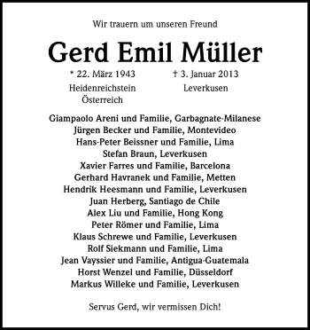 Anzeige von Gerd Emil Müller von Kölner Stadt-Anzeiger / Kölnische Rundschau / Express