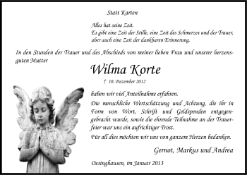 Anzeige von Wilma Korte von Kölner Stadt-Anzeiger / Kölnische Rundschau / Express
