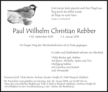 Anzeige von Paul Wilhelm Christian Rebber von Kölner Stadt-Anzeiger / Kölnische Rundschau / Express