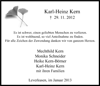 Anzeige von Karl-Heinz Kern von Kölner Stadt-Anzeiger / Kölnische Rundschau / Express