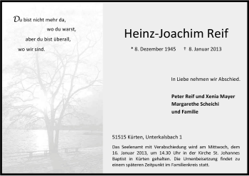 Anzeige von Heinz-Joachim Reif von Kölner Stadt-Anzeiger / Kölnische Rundschau / Express
