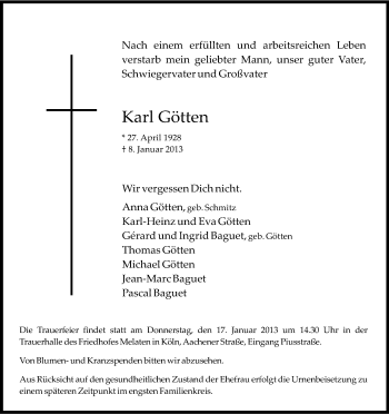 Anzeige von Karl Götten von Kölner Stadt-Anzeiger / Kölnische Rundschau / Express