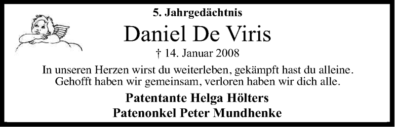  Traueranzeige für Daniel De Viris vom 14.01.2013 aus Kölner Stadt-Anzeiger / Kölnische Rundschau / Express